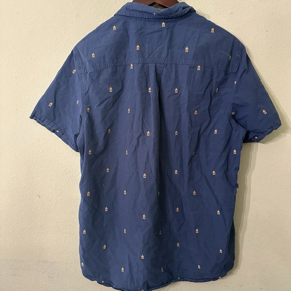 The North Face Men's‎ Shirt Large Blue Campfire Print Short Sleeve Button Up